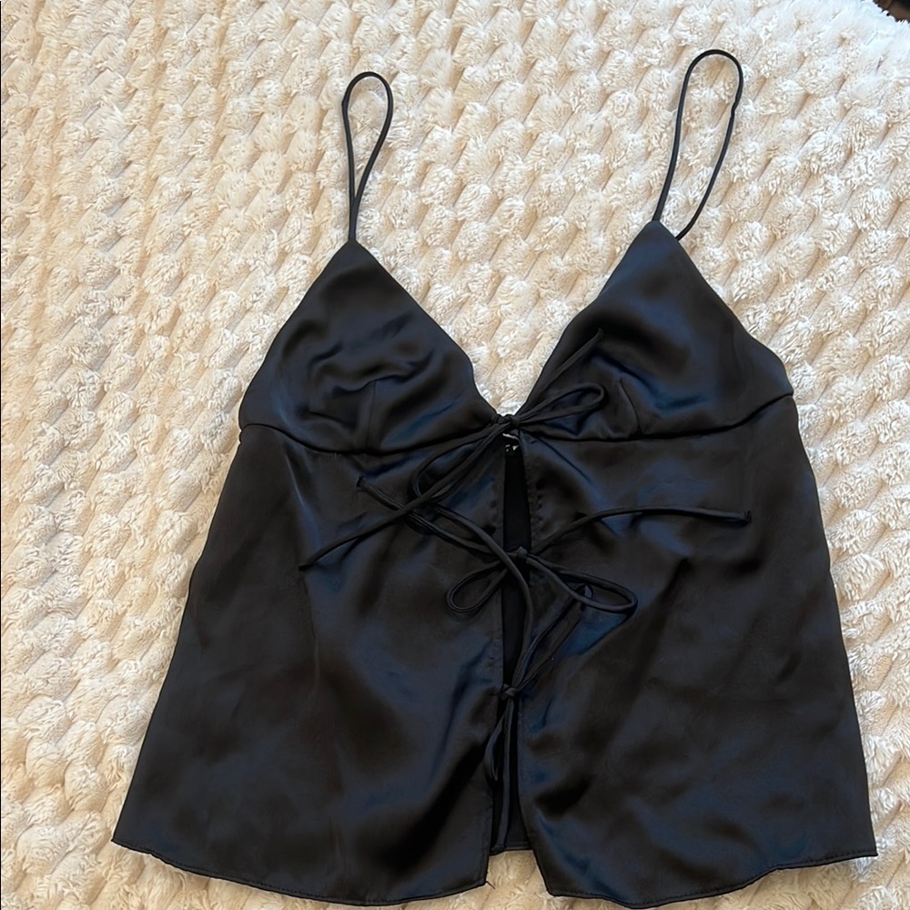 Zara Black Satin Tie Top